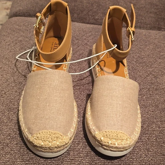 A.N.A BRAND WOMEN'S TAN SUMMER LINEN SHOES WITH ADJUSTABLE ANKLE STRAP SIZE 8 - Picture 2 of 13
